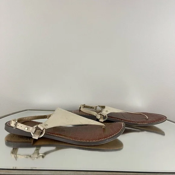 SAM EDELMAN Creme White Nubuck Leather Suede Greta Thong Sandal Flip Flops - Picture 3 of 12